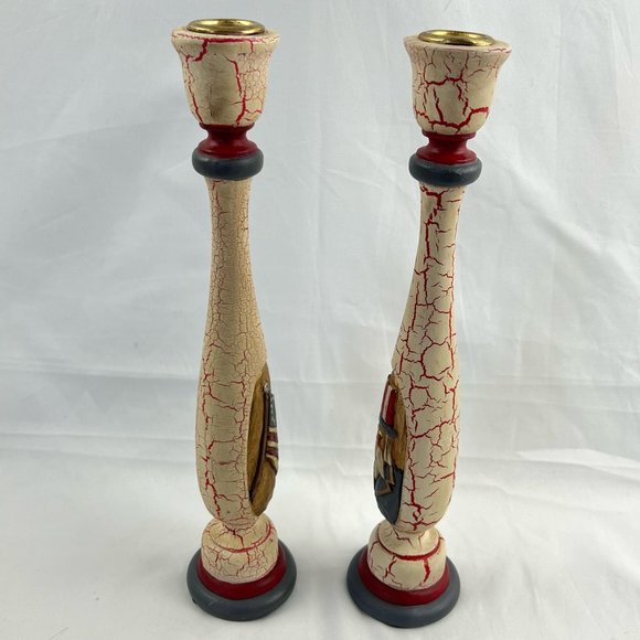 1998 Whispering Pines Lori Miller Pillar Candle Holders American Patriot Carved - Picture 3 of 11